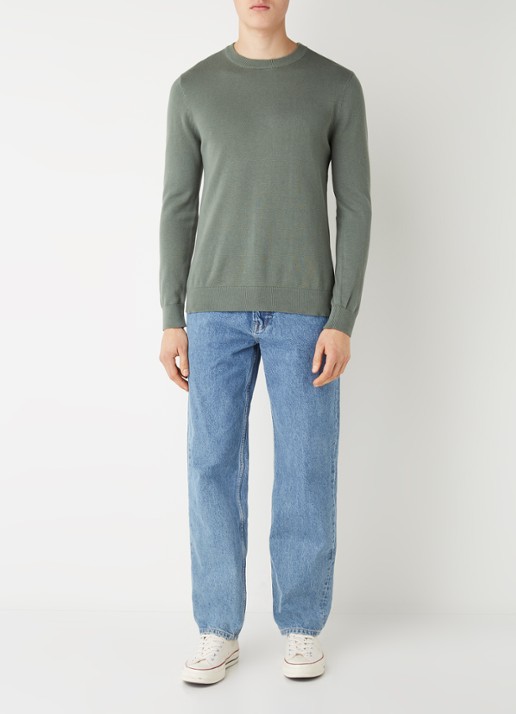 America Today Keith fijngebreide pullover met ronde hals - voorkant 3 groen