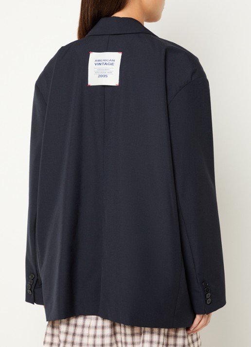 American Vintage Ayany oversized blazer in wolblend met logopatch - achterkant 3 donkerblauw