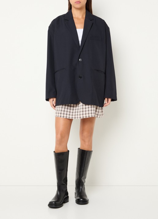American Vintage Ayany oversized blazer in wolblend met logopatch - voorkant 2 donkerblauw