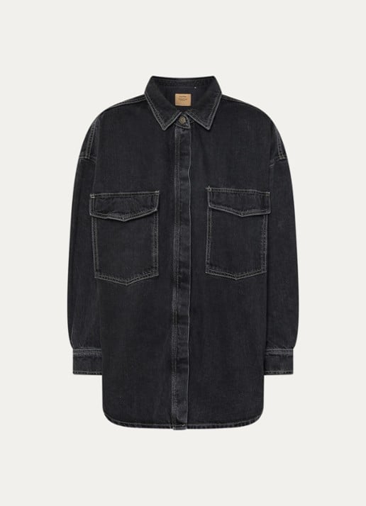 American Vintage Chemise blouse van denim met borstzakken - voorkant 3 zwart