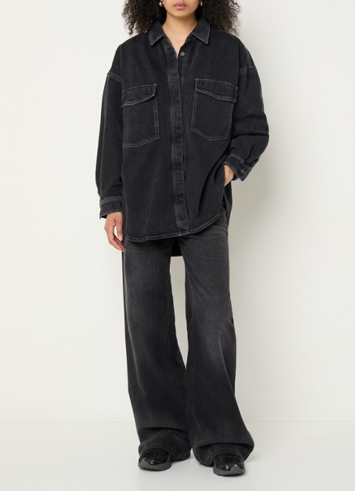 American Vintage Chemise blouse van denim met borstzakken - voorkant 4 zwart