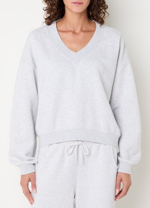 American Vintage Chine sweater met V-hals - detail grijsmele