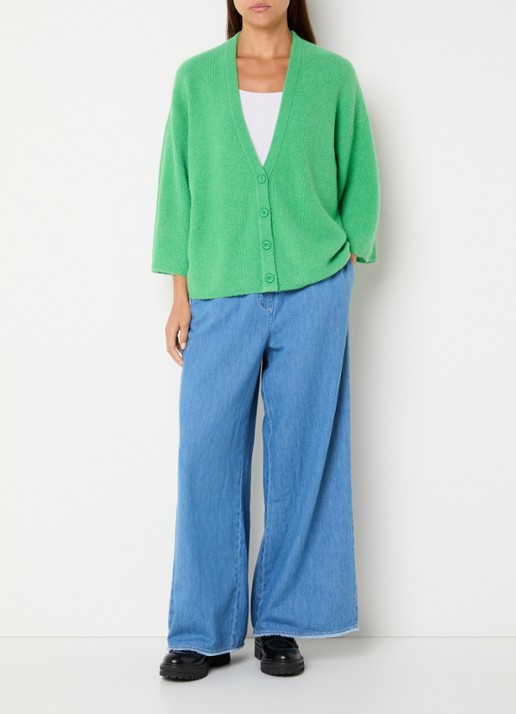 American Vintage Damsville grofgebreid vest in wolblend - voorkant 2 groen