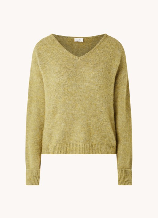 American Vintage East fijngebreide pullover in alpaca wolblend - voorkant mosgroen