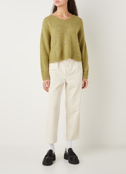 American Vintage East fijngebreide pullover in alpaca wolblend - voorkant 2 mosgroen