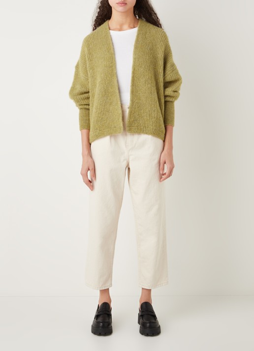American Vintage East grofgebreid openvallend vest in alpaca wolblend - voorkant 2 mosgroen