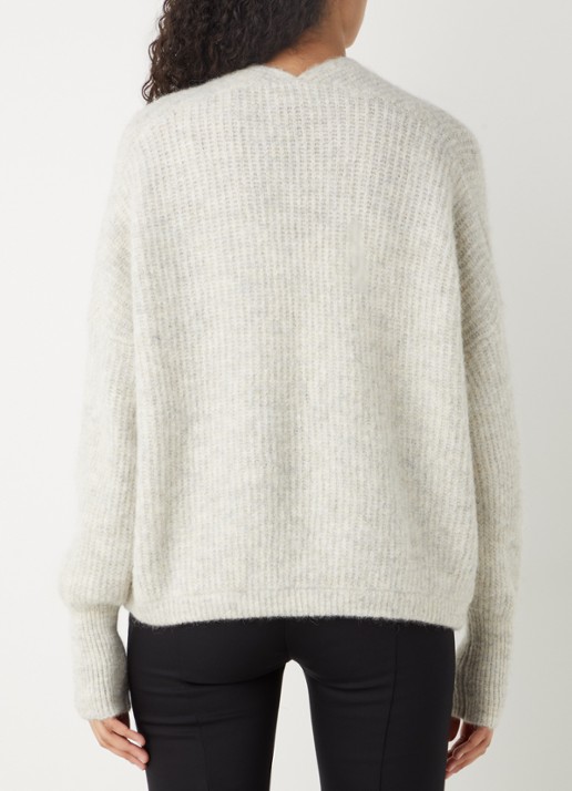 American Vintage East grofgebreid openvallend vest in alpaca wolblend - achterkant lichtgrijs