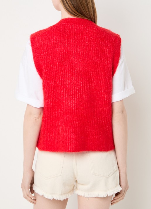 American Vintage Fijngebreid gilet in alpaca wolblend - achterkant 3 rood