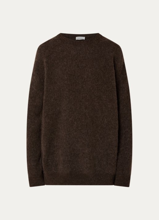 American Vintage Fijngebreide trui in alpaca wolblend met ronde hals - voorkant 3 donkerbruin