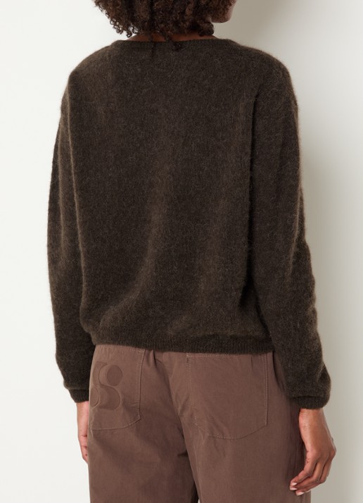 American Vintage Fijngebreide trui in alpaca wolblend met ronde hals - achterkant 4 donkerbruin