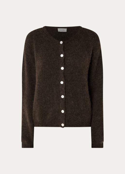American Vintage Fijngebreide trui in alpaca wolblend met ronde hals - voorkant donkerbruin