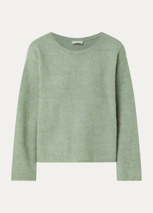 American Vintage Fijngebreide trui in alpaca wolblend - voorkant 2 lindegroen