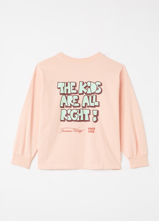 American Vintage Fizvaley longsleeve met logo- en backprint - voorkant 3 zalmroze