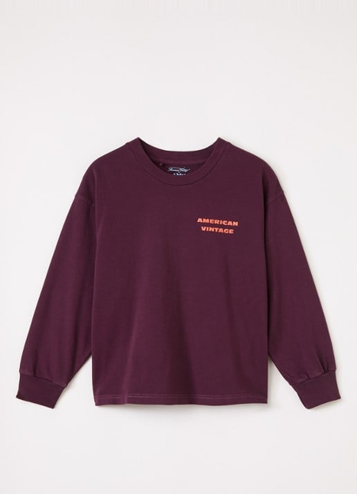 American Vintage Fizvalley longsleeve met logo- en backprint - voorkant 2 aubergine