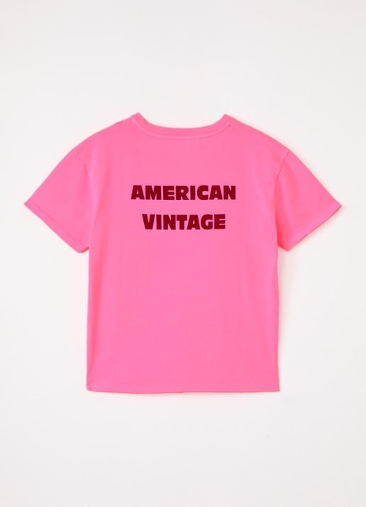 American Vintage Fizvalley T-shirt met logo- en backprint - voorkant 2 roze
