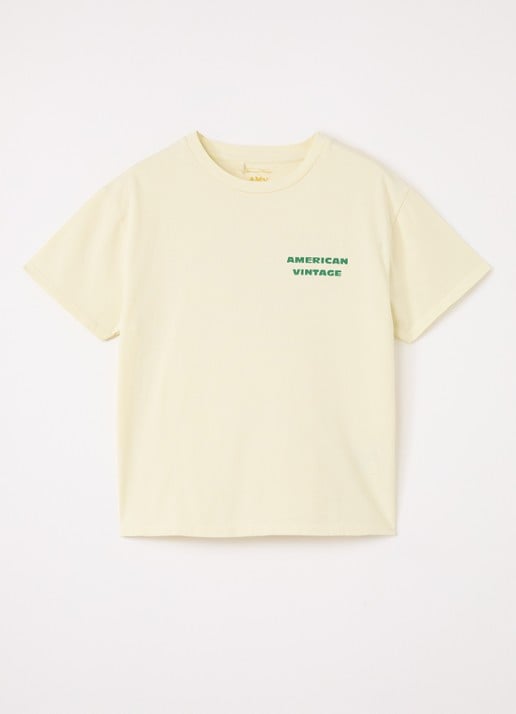 American Vintage Fizvalley T-shirt met logo- en backprint - voorkant beige