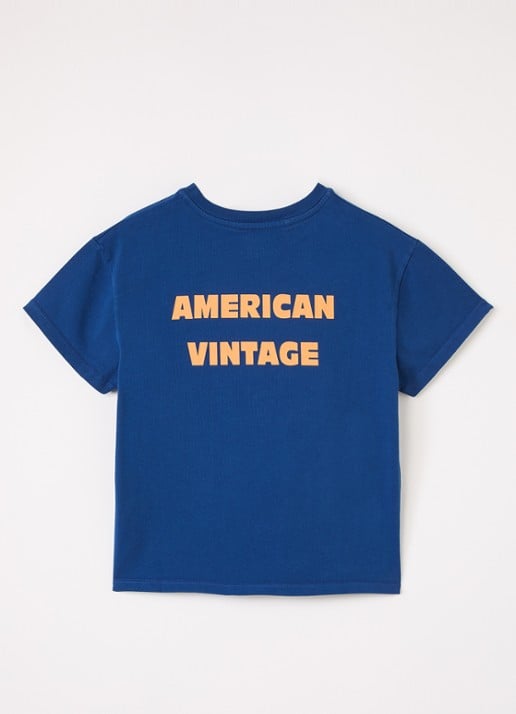 American Vintage Fizvalley T-shirt met logo- en backprint - voorkant 2 indigo
