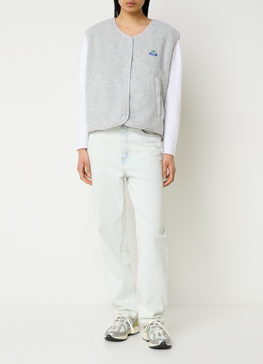 American Vintage Gilet van teddy met ritszakken - voorkant 3 lichtgrijs