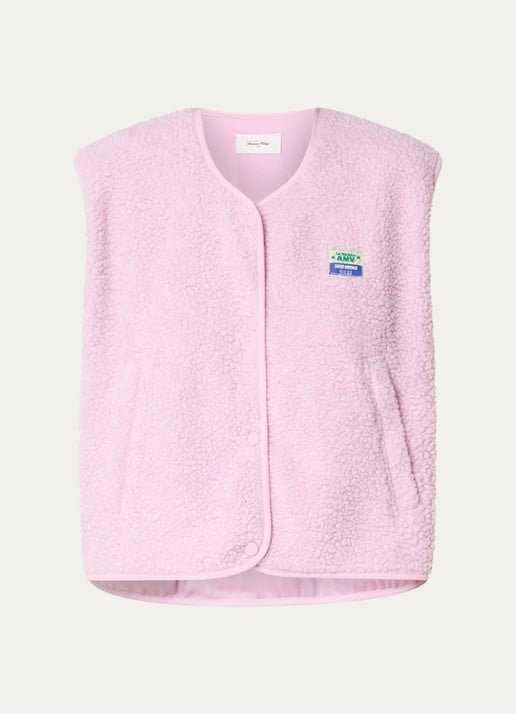 American Vintage Gilet van teddy met ritszakken - voorkant 3 roze
