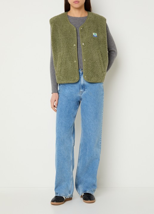American Vintage Hoktown gilet van teddy met ritszakken - voorkant 4 khaki