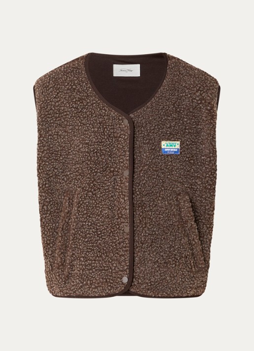 American Vintage Hoktown gilet van teddy met ritszakken - voorkant bruin