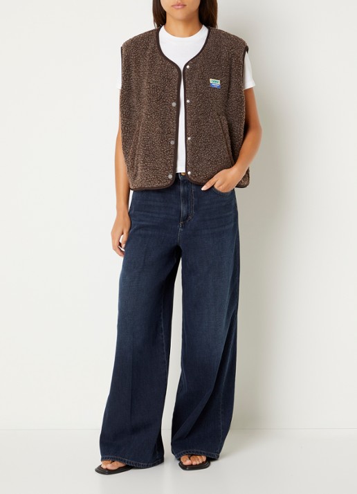 American Vintage Hoktown gilet van teddy met ritszakken - voorkant 2 bruin