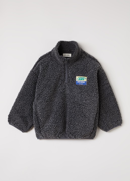American Vintage Hoktown trui van teddy met halve rits - voorkant donkergrijs