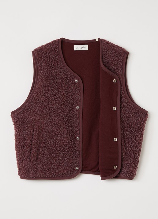 American Vintage Hoktown vest van teddy met logo - voorkant 2 bordeauxrood