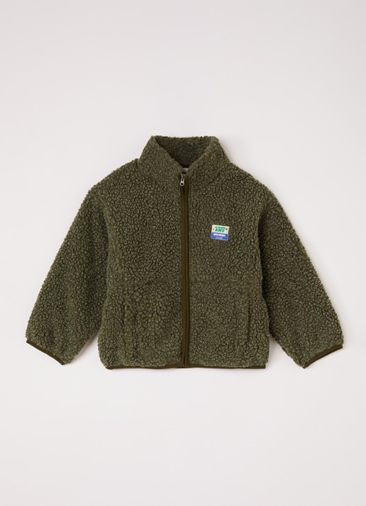 American Vintage Hoktown vest van teddy met logo - voorkant 2 legergroen