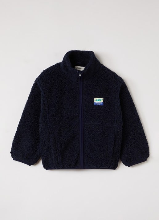 American Vintage Hoktown vest van teddy met logo - voorkant donkerblauw