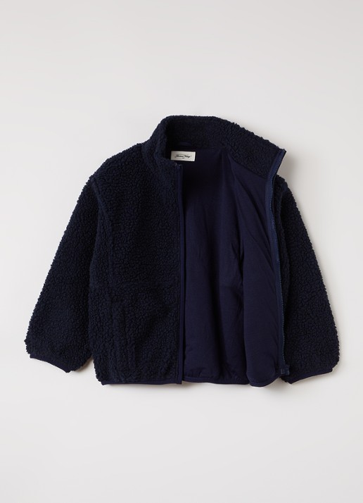 American Vintage Hoktown vest van teddy met logo - voorkant 2 donkerblauw