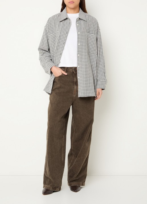 American Vintage Hoxcity blouse met ruitdessin - voorkant 4 grijs