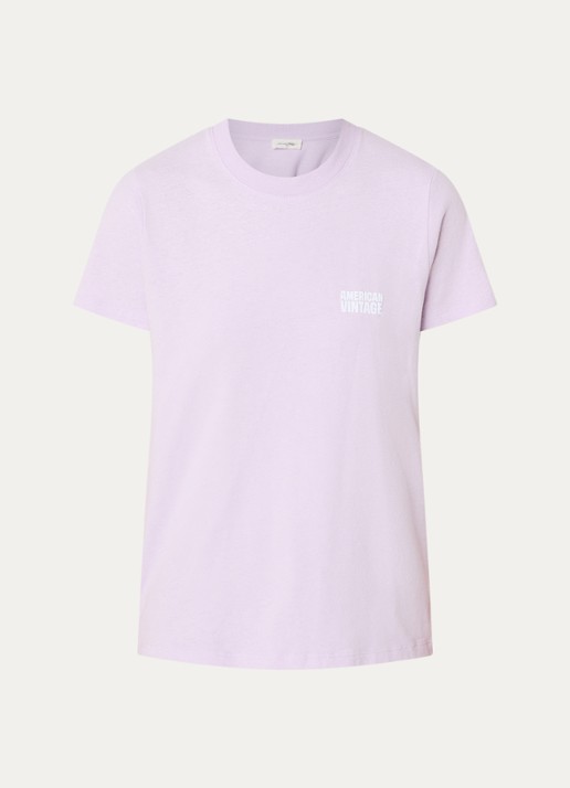 American Vintage Lilas T-shirt met logo - voorkant lila