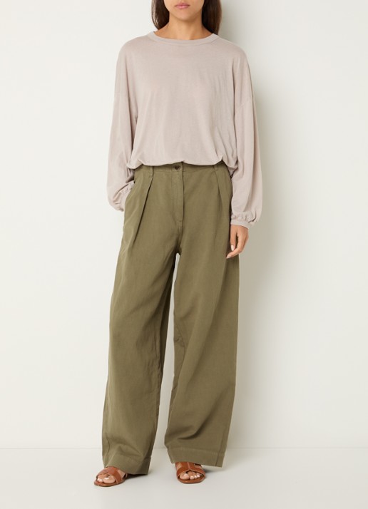 American Vintage Namaz high waist wide fit chino met steekzakken - voorkant 4 mosgroen