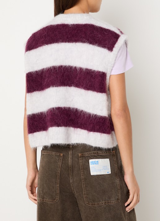 American Vintage Nibyra grofgebreide spencer in wolblend met streepprint - achterkant 2 aubergine