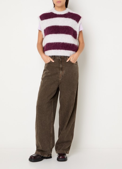 American Vintage Nibyra grofgebreide spencer in wolblend met streepprint - voorkant 4 aubergine