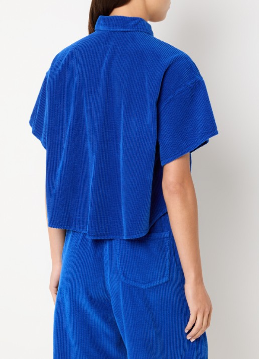 American Vintage Padow cropped blouse van corduroy - achterkant kobaltblauw
