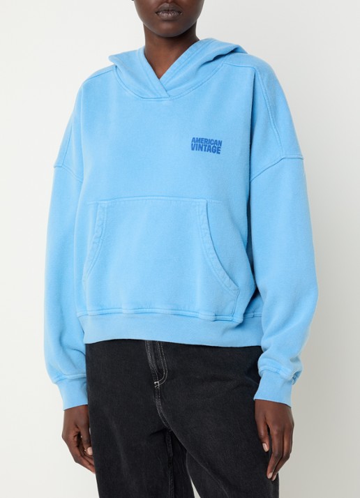 American Vintage Plizzy hoodie met logo - detail 2 royalblauw