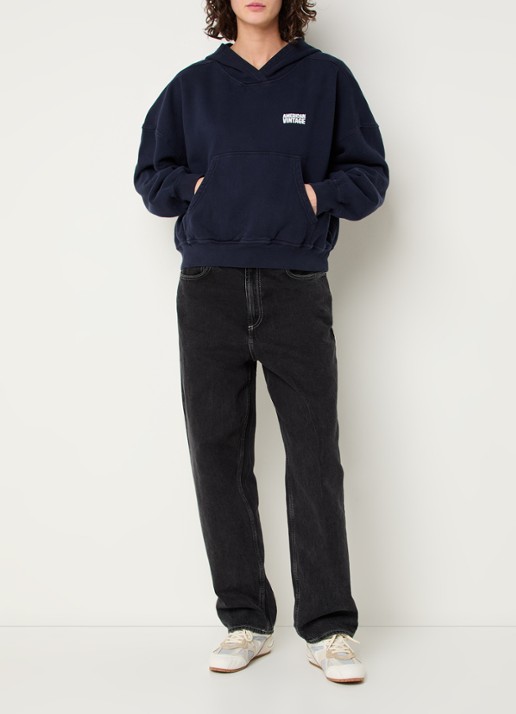 American Vintage Plizzy hoodie met logo  - voorkant 4 donkerblauw