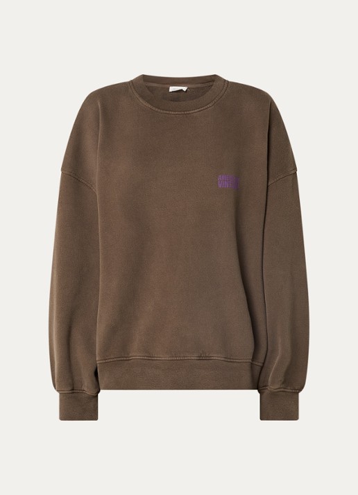 American Vintage Plizzy sweater met logo - voorkant 2 bruin