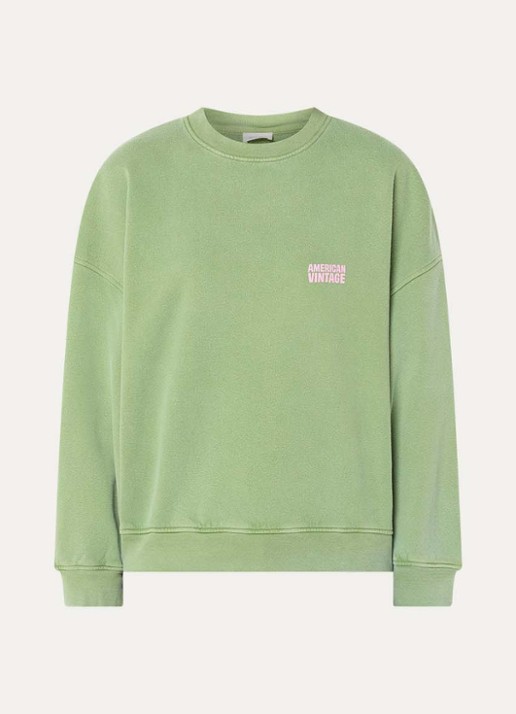 American Vintage Plizzy sweater met logo  - voorkant 2 groen