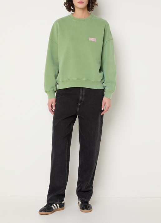 American Vintage Plizzy sweater met logo  - voorkant 3 groen