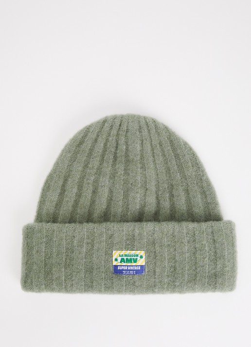 American Vintage Vitow fijngebreide muts in alpaca wolblend - voorkant lindegroen