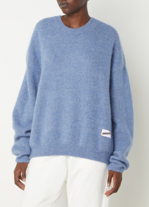 American Vintage Vitow grofgebreide oversized trui in alpaca wolblend - detail blauw