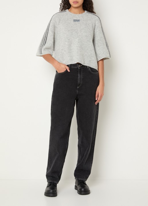 American Vintage Vitow ribgebreide top in alpaca wolblend met logoborduring - voorkant 4 grijsmele