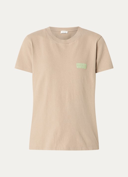 American Vintage Ykobow T-shirt met logo - voorkant donkerbeige