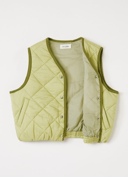 American Vintage Yupibam bodywarmer met quilt patroon - voorkant 3 lime