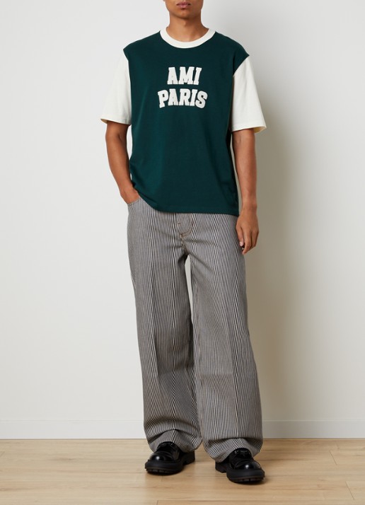 AMI Paris Balloon fit jeans met streepprint - voorkant 6 indigo