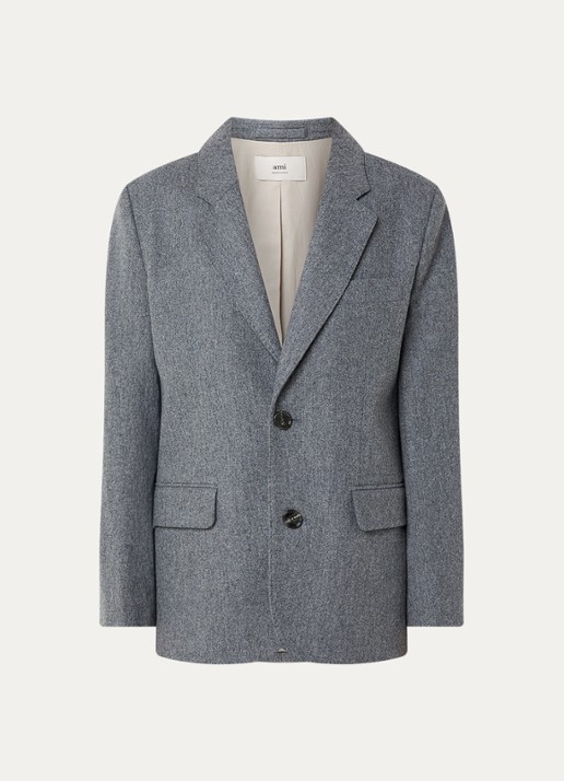 AMI Paris Blazer van scheerwol met klepzakken - voorkant middengrijs
