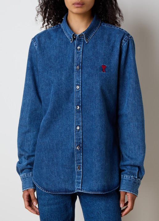 AMI Paris Blouse met logo - detail 3 indigo